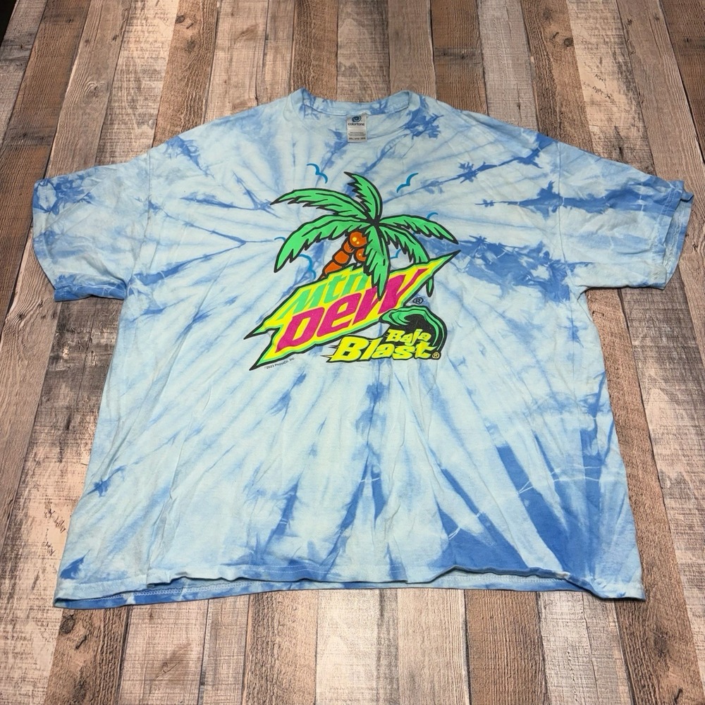 Mountain Dew Baja Blast Tie Dye T Shirt Mens 2XL Blue Graphic Tropical Soda
